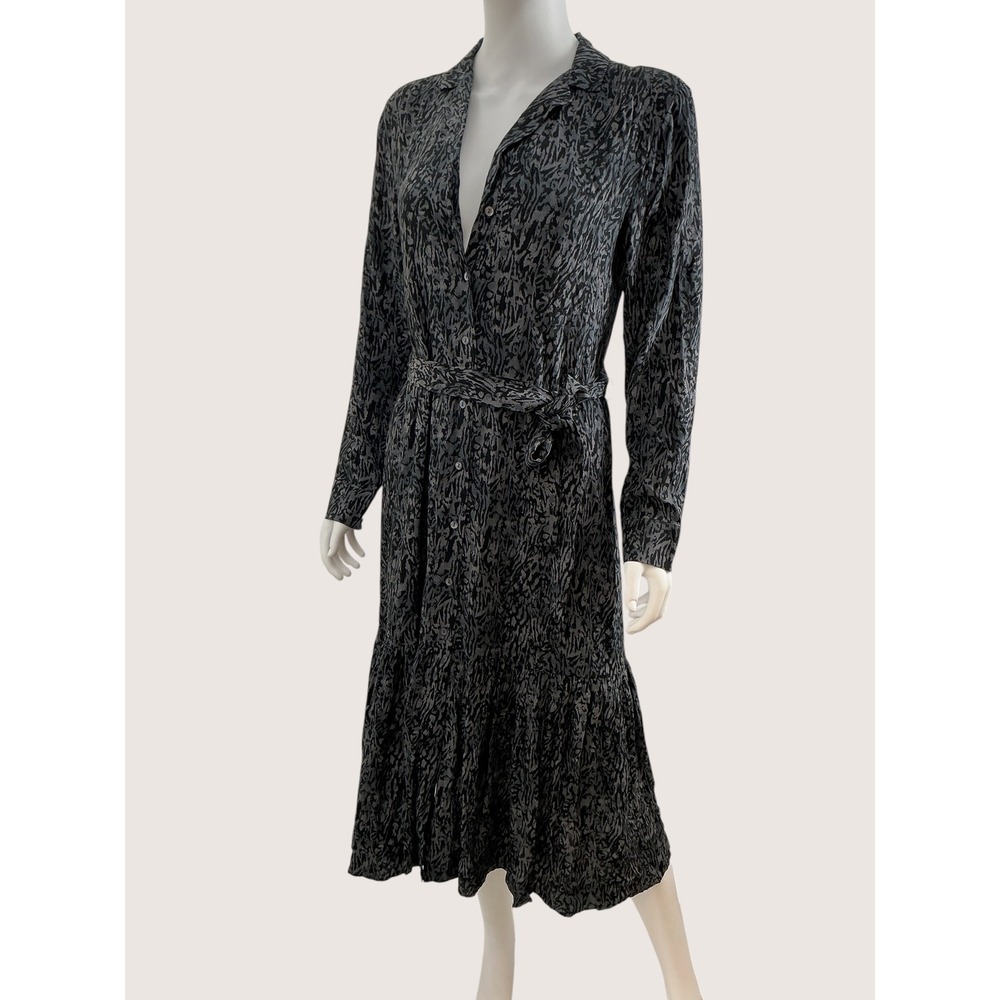 Rails Grey Black Abstract Animal Print Tiered Midi Shirt Dress Small - Picture 10 of 11